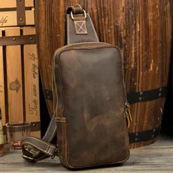 The first layer of cowhide men's chest bag leather trend backpack leisure cowhide handmade shoulder crossbody bag tide