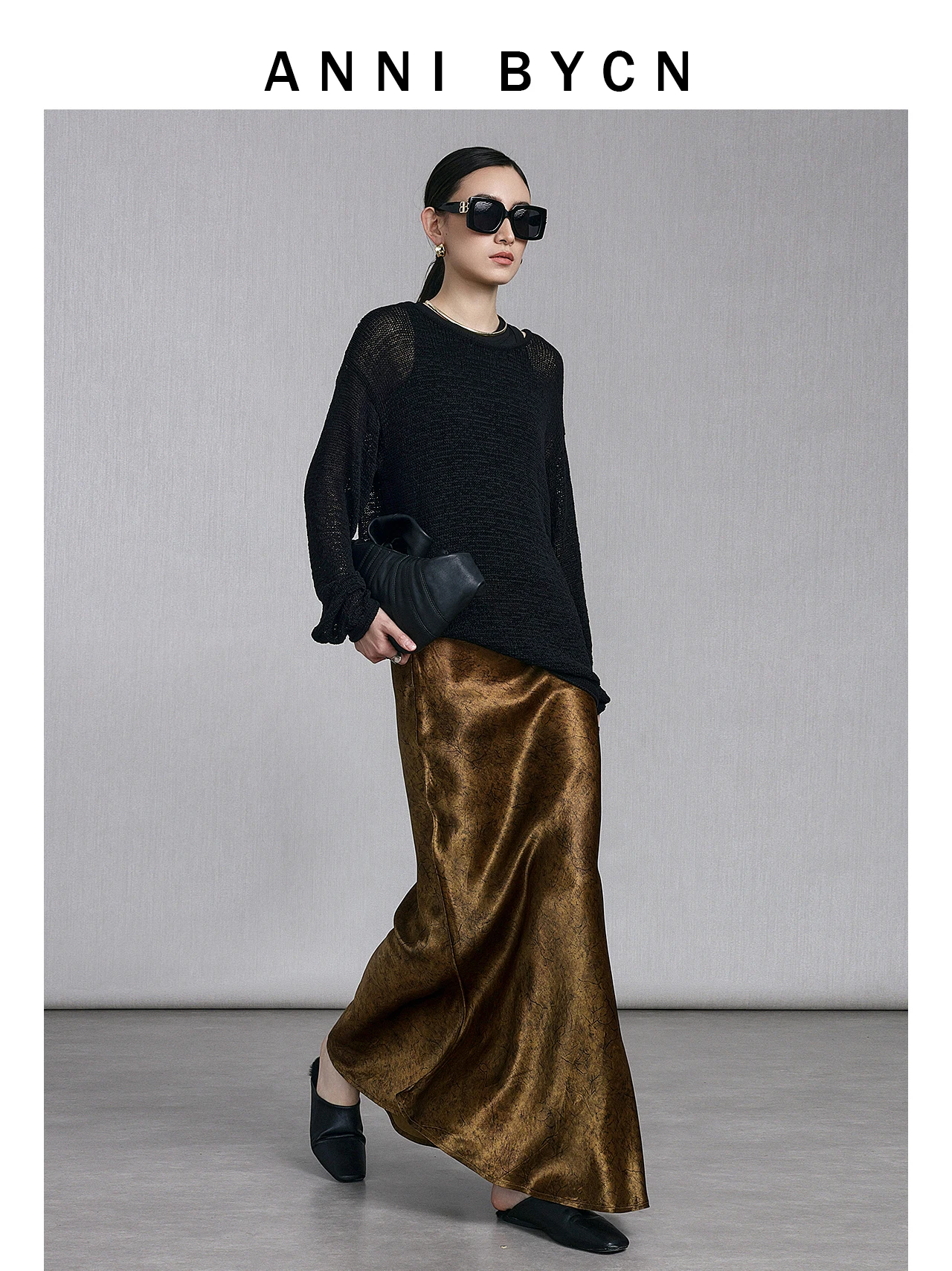 Annibycn High-End Gilded Satin Women's  Skirt Fish Tail Skirt Vintage Style High Waist Acetate Fiber Spring Autumn New Ch...