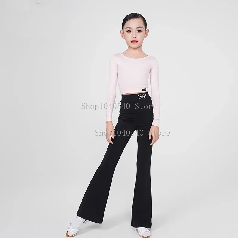 

New Latin Dance Set For Girls Children Professional Mesh Tops High Waisted Modern Pants Training Suit Chacha Latin Wear