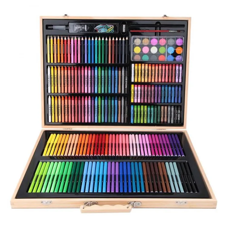 

High Quality 251 Pcs Wooden Box Stationery Set Art Painting Crayon Kids Painting Art Set