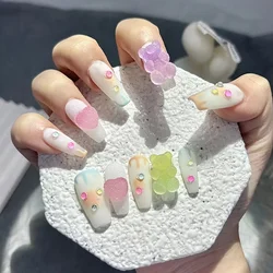 Sweet Y2K Fake Nails Dopamine Bear Gummy Handmade Wearable Nails Cute Sugar Bear Nail Art Removable Nail Patches
