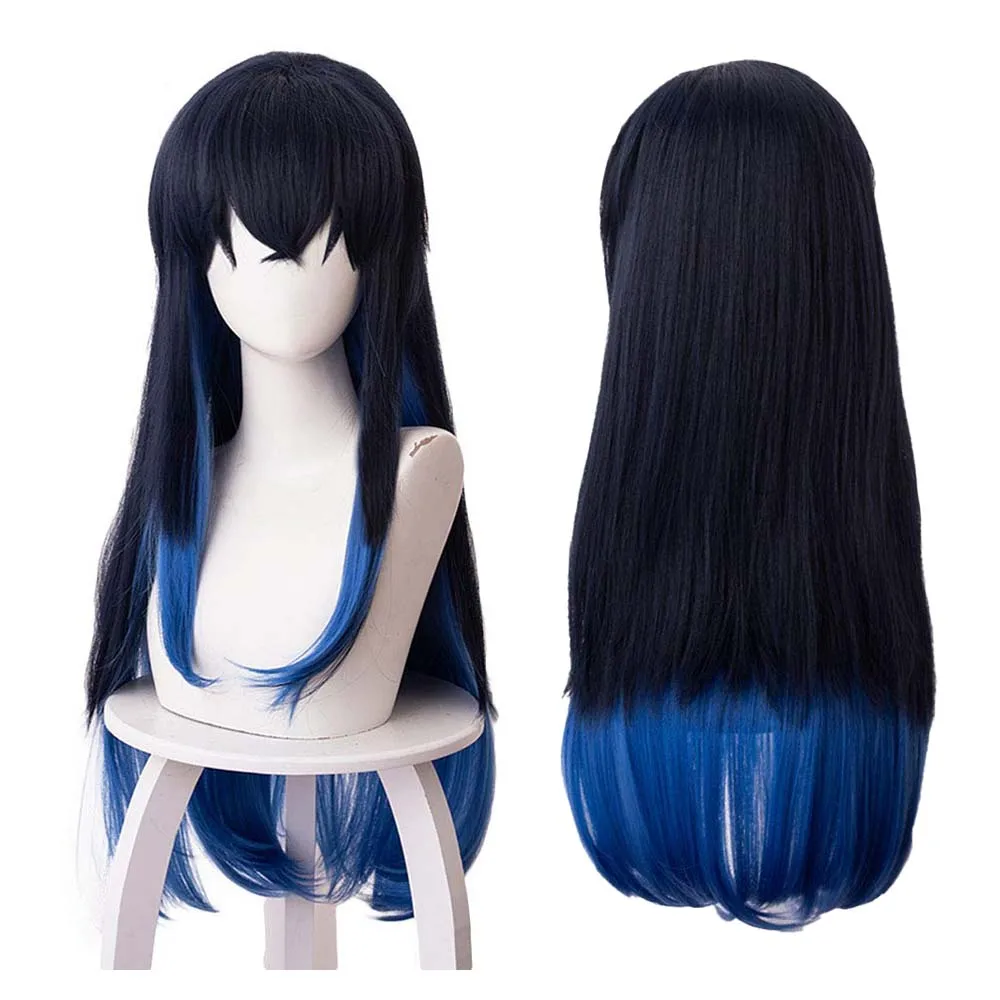 النساء الفتيات أنيمي شيطان القاتل تأثيري Nezuko طويل مجعد البرتقالي والأسود الباروكات