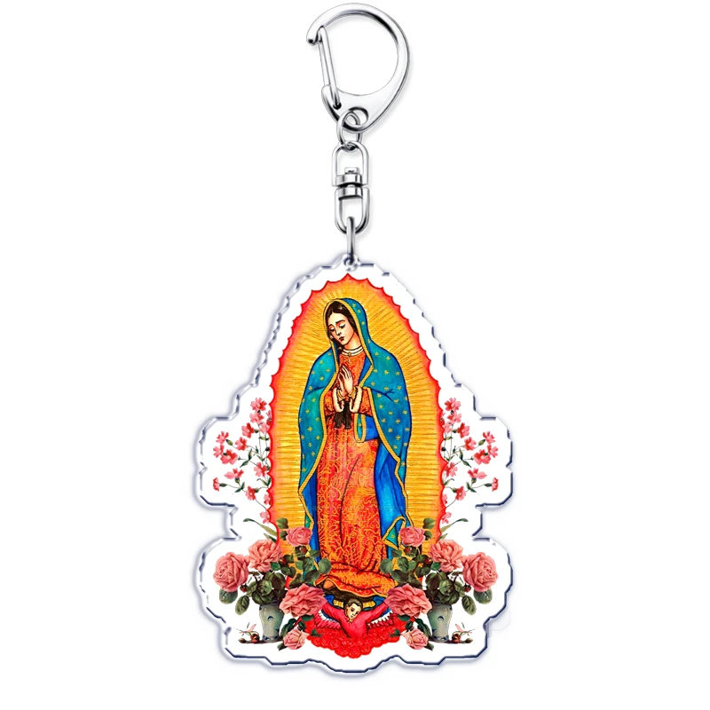 Vintage Our Lady of Guadalupe Mexican Virgin Mary Keychains Ring for Accessories Bag Pendant Key Chain Jewelry Fans Gifts