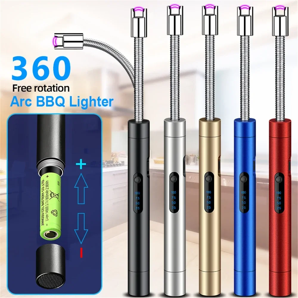 New Type-C USB Kitchen Candle Lighter Rechargeable Windproof Cigarette Arc BBQ Flameless Plasma Lighters Replaceable Battery