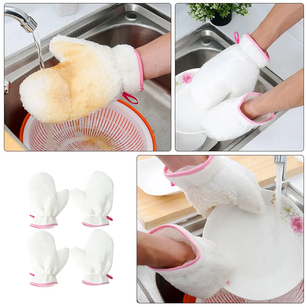 

2Pairs Reusable Dish Washing Waterproof Household For Kitchen Cleaning White Color Protective Housework Laundry Bowl Cleaning