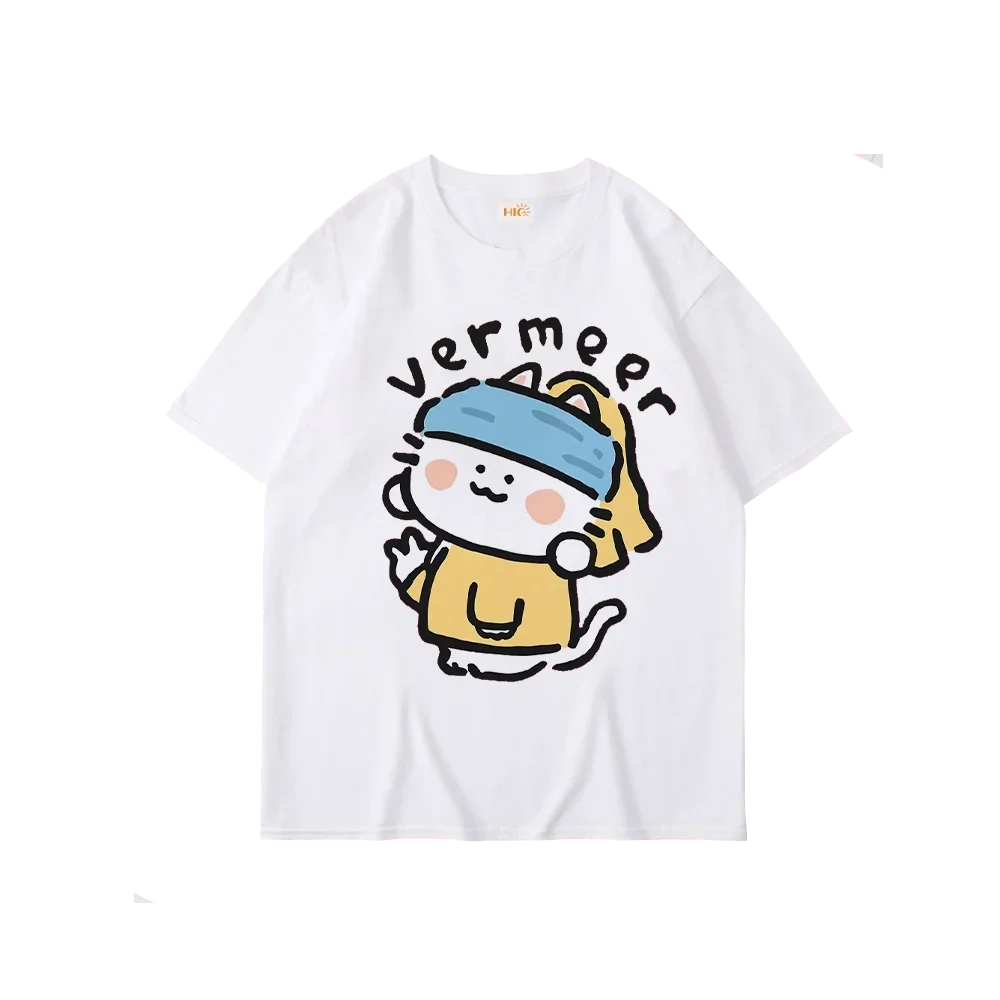

Fashion Cute Animal Print T-shirt Women Round Neck Tshirt Short Sleeve T Shirt Streetwear Tops Tees