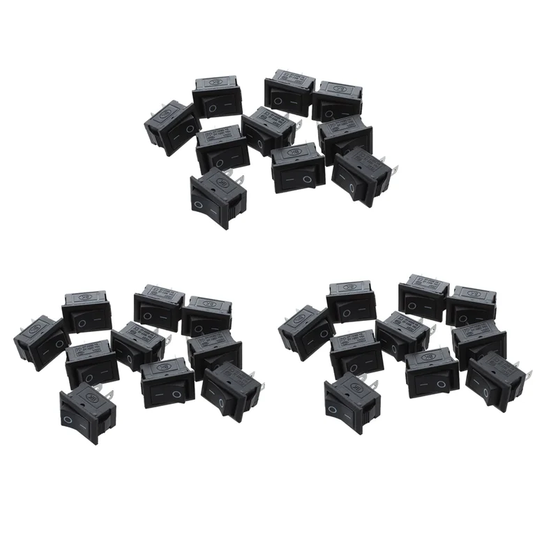 ABGR-30 個 SPST ミニ ブラック 2 ピン ロッカー スイッチ AC 125V 10A 250V 6A