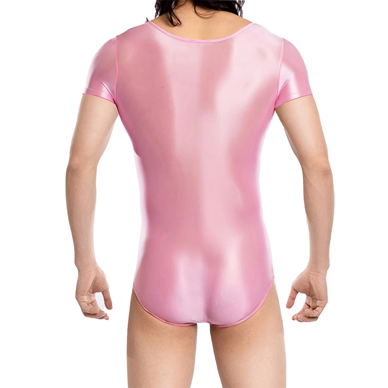 Heren korte mouw olie glanzende glanzende panty sexy bodysuit lingerie doorschijnende glanzende jumpsuit badmode rekbaar turnpakje kostuum