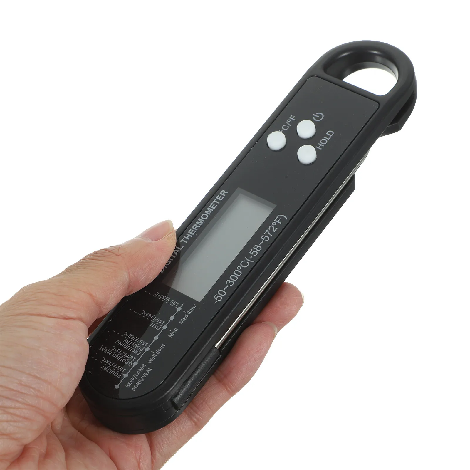 Termômetro digital de carne, sonda longa de aço inoxidável, dobrável, leitura instantânea para churrasco, fritadeira de ar, uso de cozinha