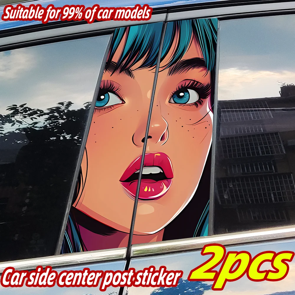 

Beauty Girl Anime Car Stickers Auto B Pillar Waterproof Center Column Decor Cover Scratches Car Doors Pillar Decals Accessories