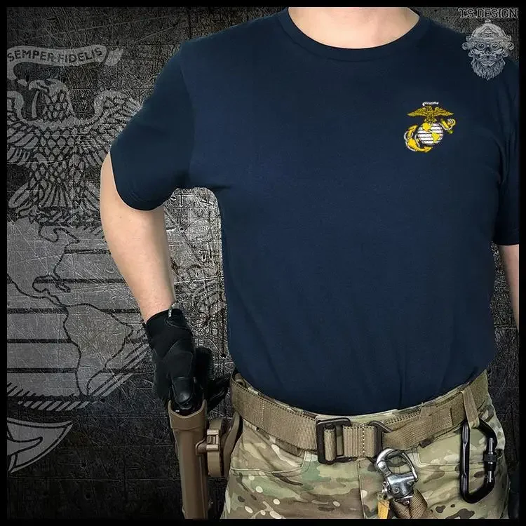 Marine Corps Snake Wrapped AR15 Rifle Printed Cotton T-shirt Men's Free Customization Men's Large Casual T