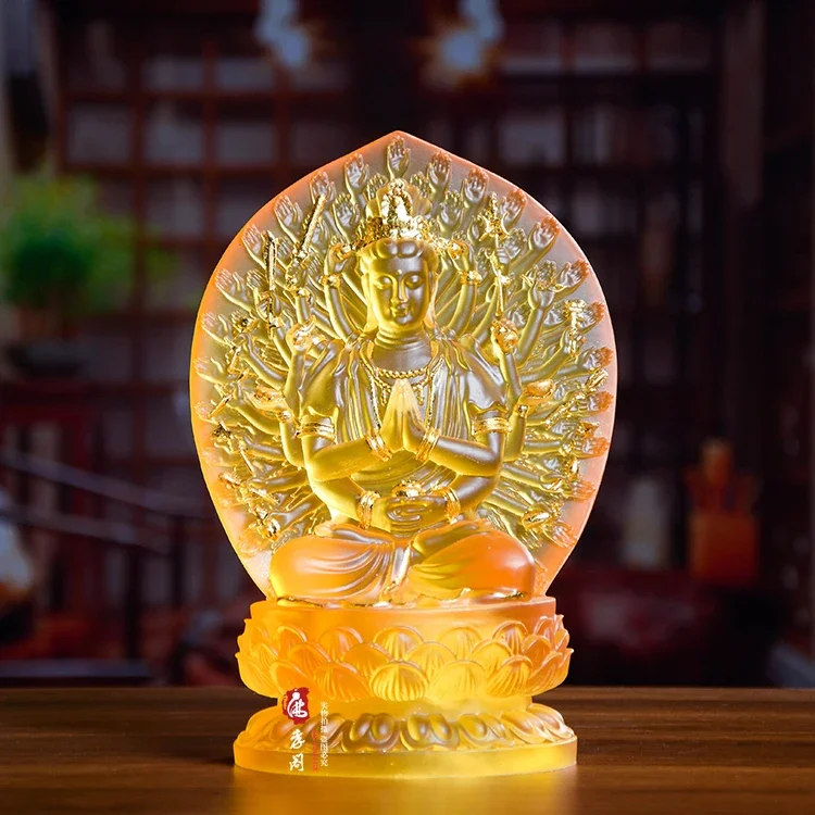 

Thousand Hands Avalokiteshvara Statue Crystal Glass Artwork Thousand Eyes Buddha Figurine for Home Altar Meditation Decor Gift