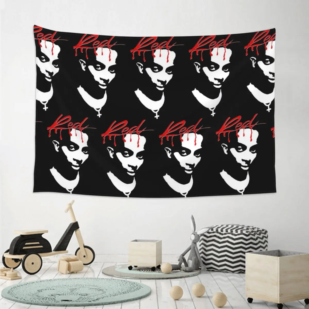Playboi Carti Whole Lotta Red Album Cover Tapestry Funny Wall Hanging Aesthetic Home Decoration Tapestries for Living Room Room