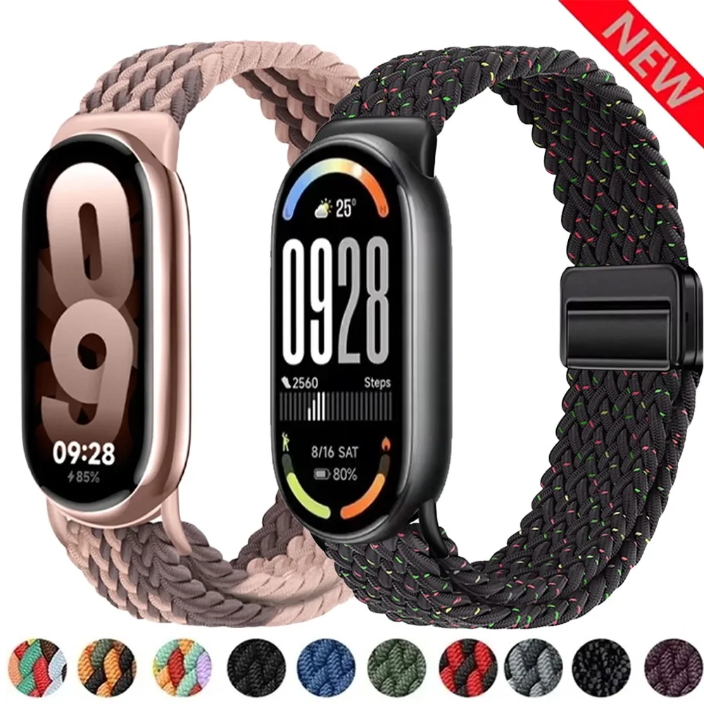 Nylonowy pasek z pętelką do Xiaomi Mi Band 10 9 8, magnetyczny, wygodny, oddychający pasek na nadgarstek, akcesorium do bransoletki Xiaomi Mi Band 10 9
