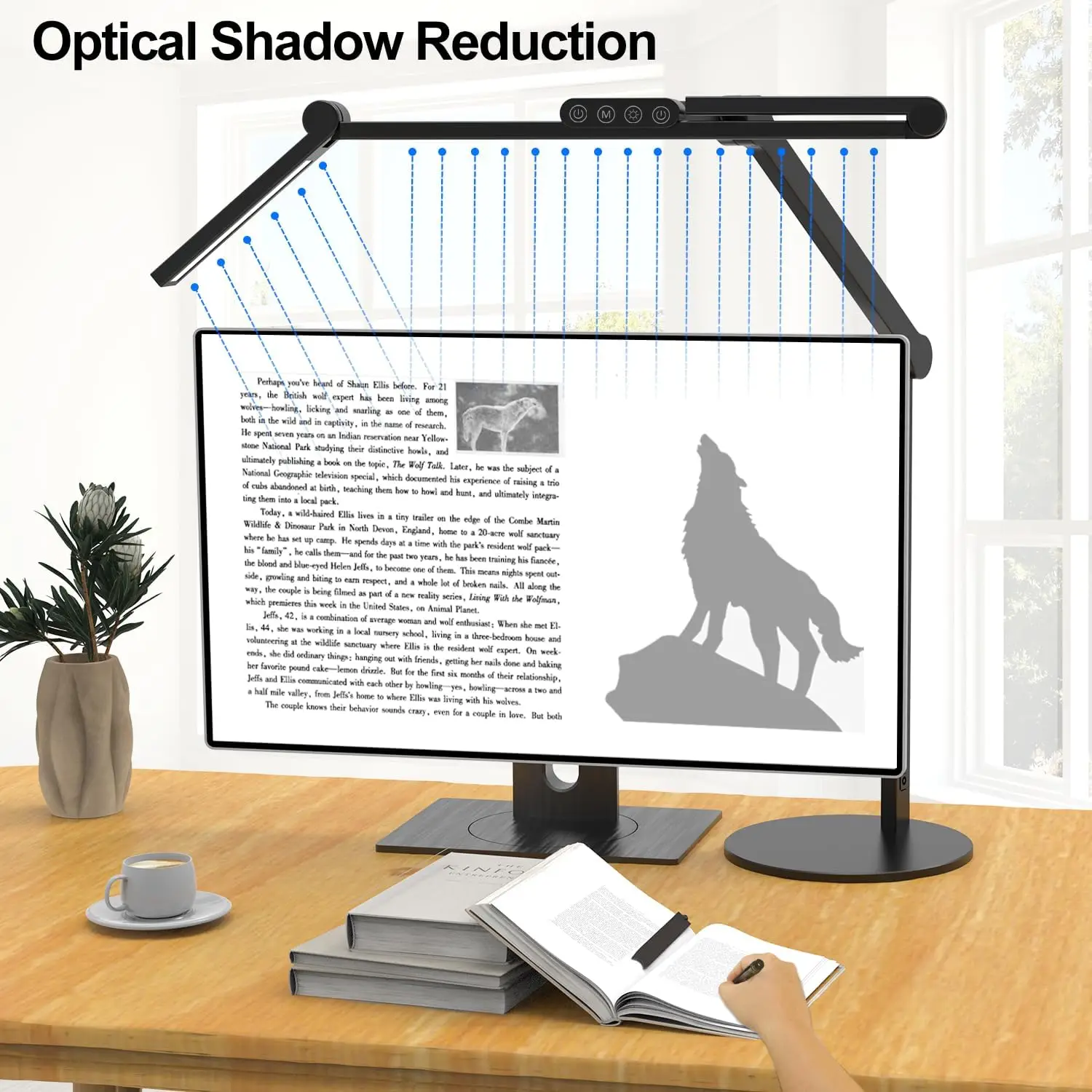 Adjustable LED Desk Lamp with Atmosphere Lighting, Auto Dimming, Rotatable Swing Arm for Home Office