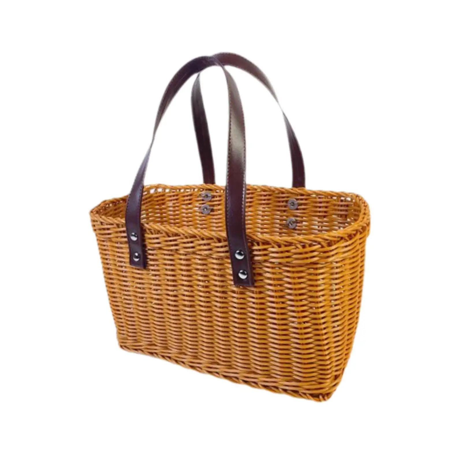 Woven Shopping Basket Market Basket Portable House Organizer Picnic Hamper Handmade Basket with Handle for Kitchen Outdoor