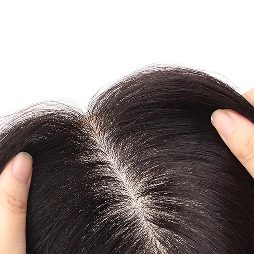 Cabelo humano toupees reta máquina feita marrom escuro preto toupees para uso diário, aniversário, férias, festa/noite