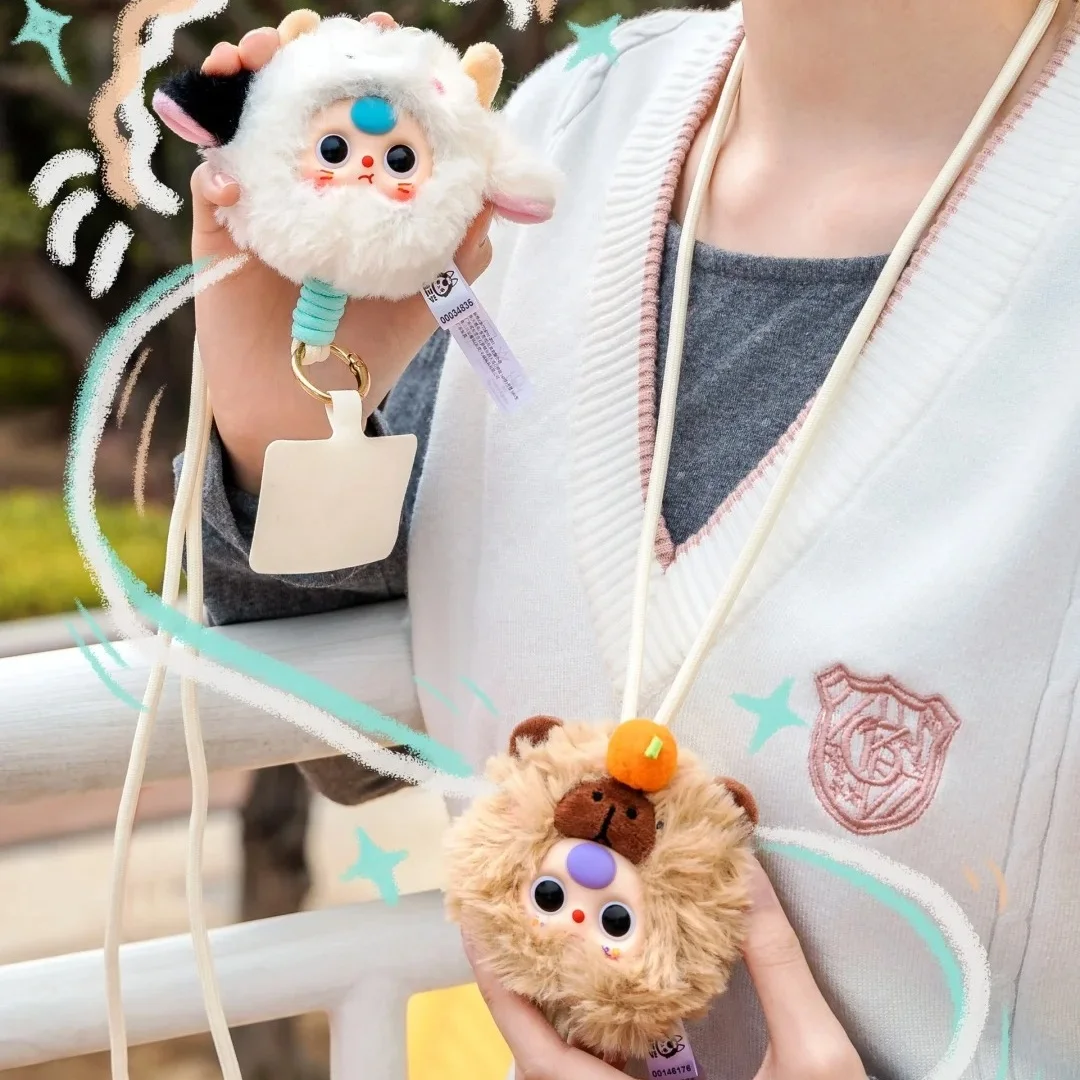 정품 아기 세 새로운 휴대 전화 매는 밧줄 블라인드 박스 펜던트 플러시 비닐 인형 장식 조수 놀이 어린이 선물