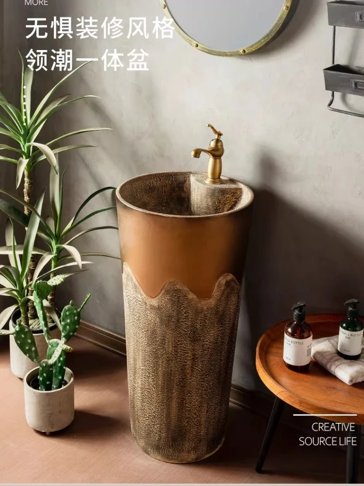 

Retro column basin integrated floor-to-ceiling villa garden outdoor column toilet basin