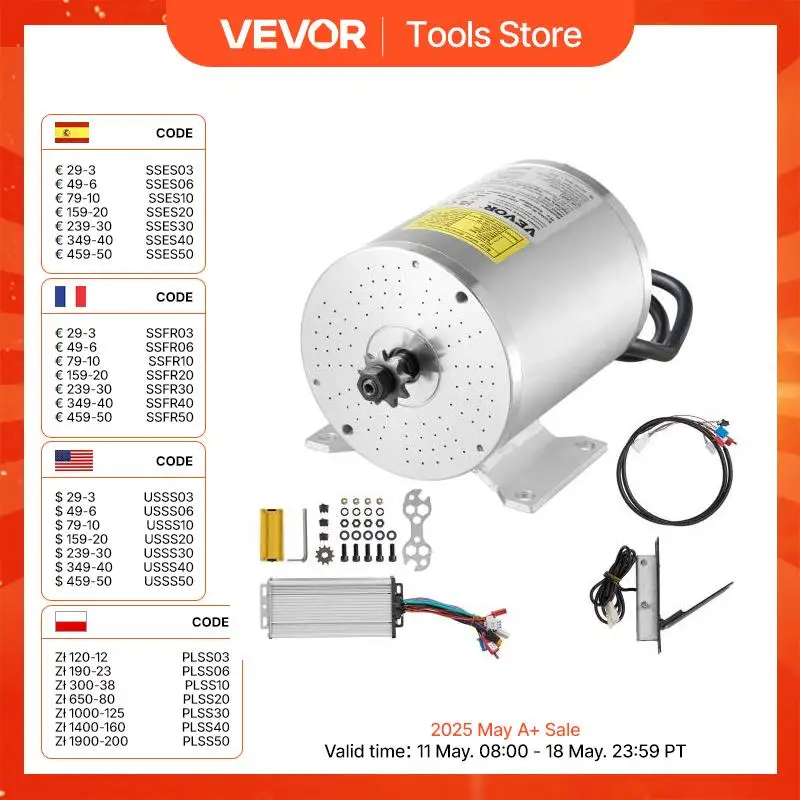 VEVOR Kit de moteur électrique sans balais, 1800 W, moteur électrique CC pour karts, 48 V 4500 tr/min, avec contrôleur de vitesse et kit d'accélérateur à pédale, pour vélo électrique, moto, scooter
