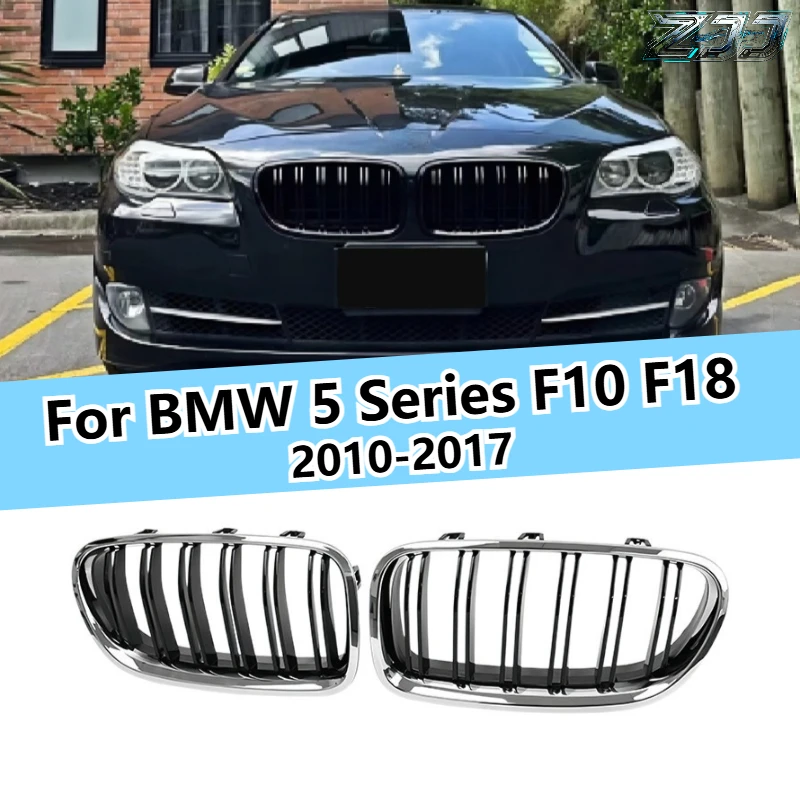 

Pair Chrome Trim Black Dual Slats Front Bumper Kidney Grille Front Radiator Racing Grill For BMW 5 Series F10 F11 2010-2017