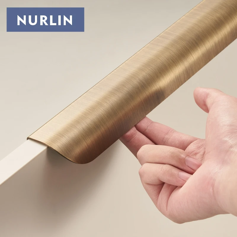 Image of Nurlin Brass Fold Short Edge Pull Handle Schubladenschale Möbel Schrank gebogener Griff Antik Messing