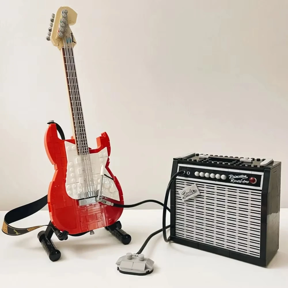 

1074 шт., креативные черные или красные 1970-е годы, Fender Stratocaster, гитарные строительные блоки 21329, сборные кирпичи, игрушка в подарок для детей и взрослых