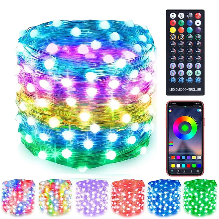 10/20M BT/APP Control LED RGB String Lights USB Remote Outdoor Christmas Garland Music Sync Fairy Lights for Party Wedding Decor