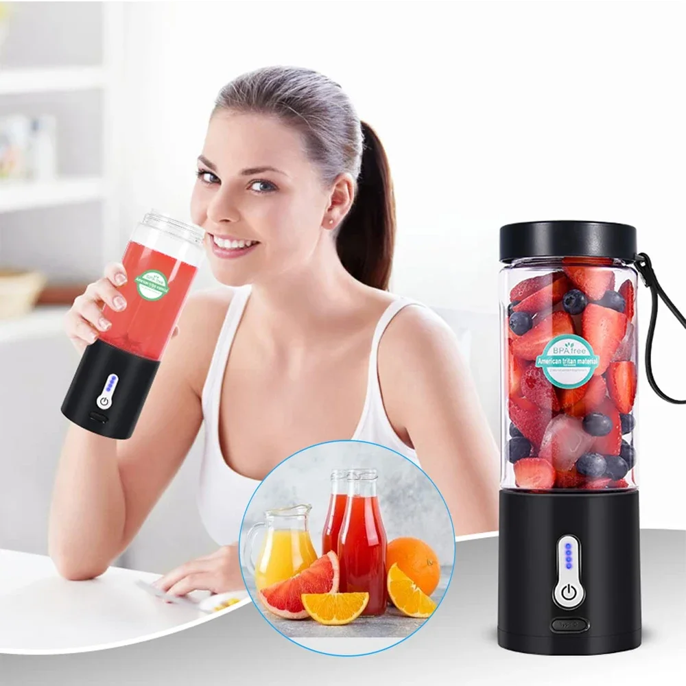 Portable Juicer Blender: Mini Travel Smoothie Maker, 18 Oz Fruit Mixer Cup, Orange Veggie Juice Extractor