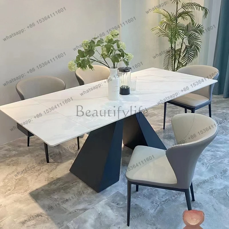 

Retractable rock slab dining table Italian minimalist super long side stretch rock slab folding dining table