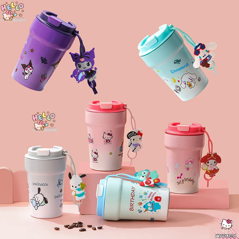 400Ml Sanrio Cup Hello Kitty Kuromi Coffee Cup Cinnamoroll Water Cup 304 Stainless Steel Thermal Mug Portable for Birthday Gift