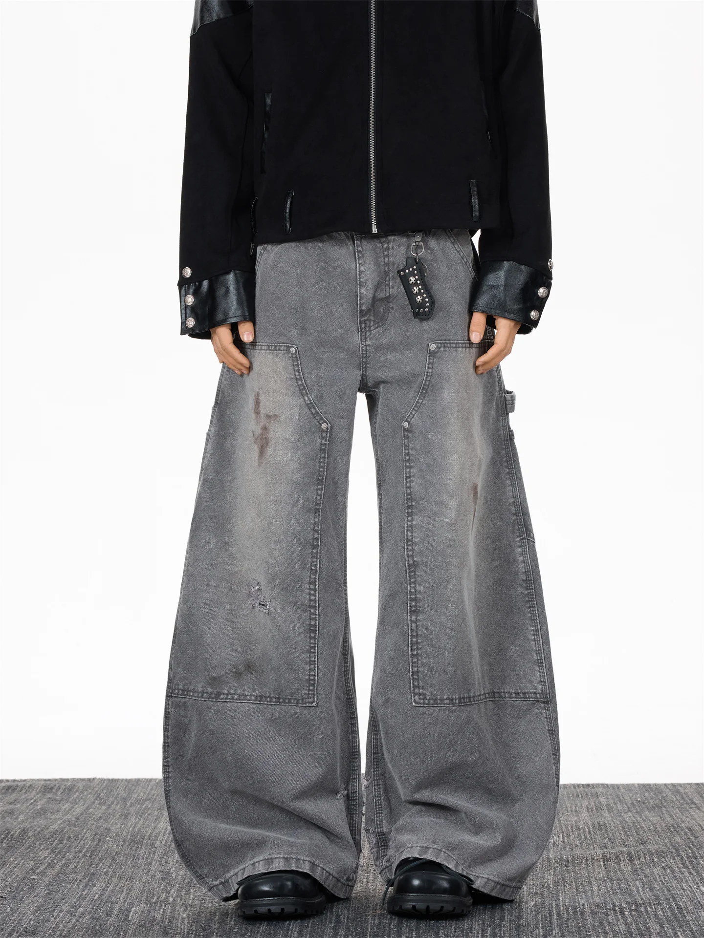 

Мужские джинсы в стиле ретро, американские, свободные, широкие, с эффектом потертости, с разрезами, в стиле рабочей одежды, молодежные, повседневные, прямого кроя