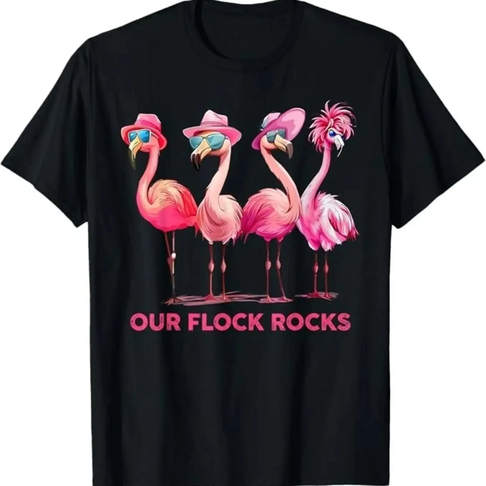Our Flock Rocks Flamingo Summer Vacation Family Matching T Shirt vintage Washed fashion Unisex Soft Breathable Stretched
