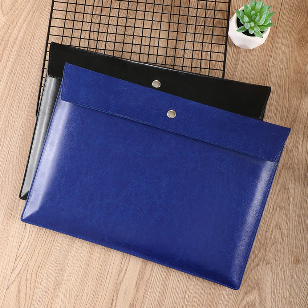 4 File Pocket Dustproof Documents Pouch PU Leather Snap Closure Large Capacity File Bag Thickened Business Office File Folder