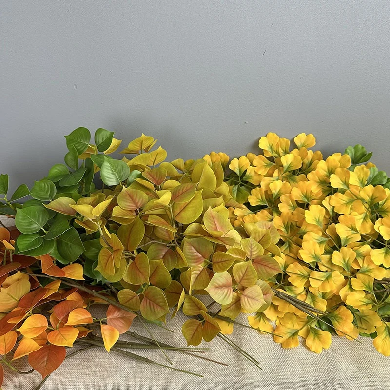

8pcs Cafe Decor Plastic Autumn Color Sapium Sebiferum Leaves Artificial Plant Table Decoration Simulation Bodhi Leaf Green Plant