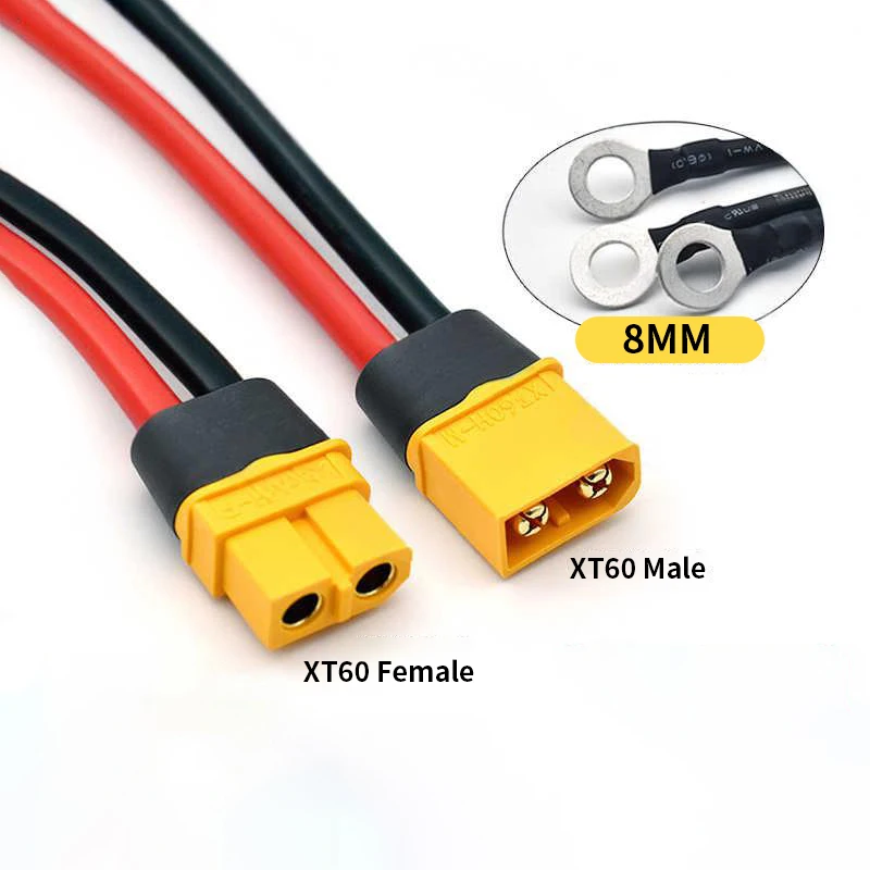 XT60 to 8MM O-type Terminal Model Aircraft Plug Male and Female to  Copper Nose Wire Electric Vehicle Battery Connection Cable
