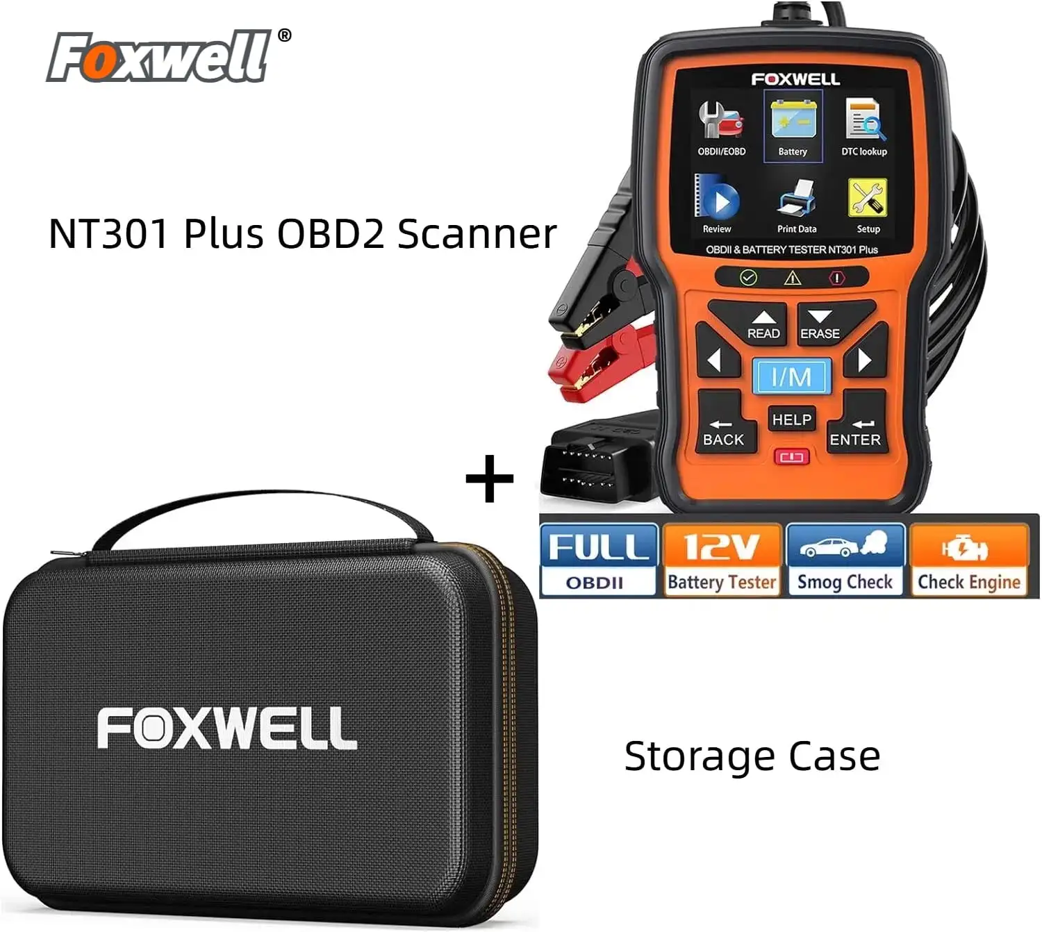 

NT301 Plus с чехлом для хранения 2 в 1, механический сканер OBD2, тестер батареи, считыватель кодов, инструмент для сканирования