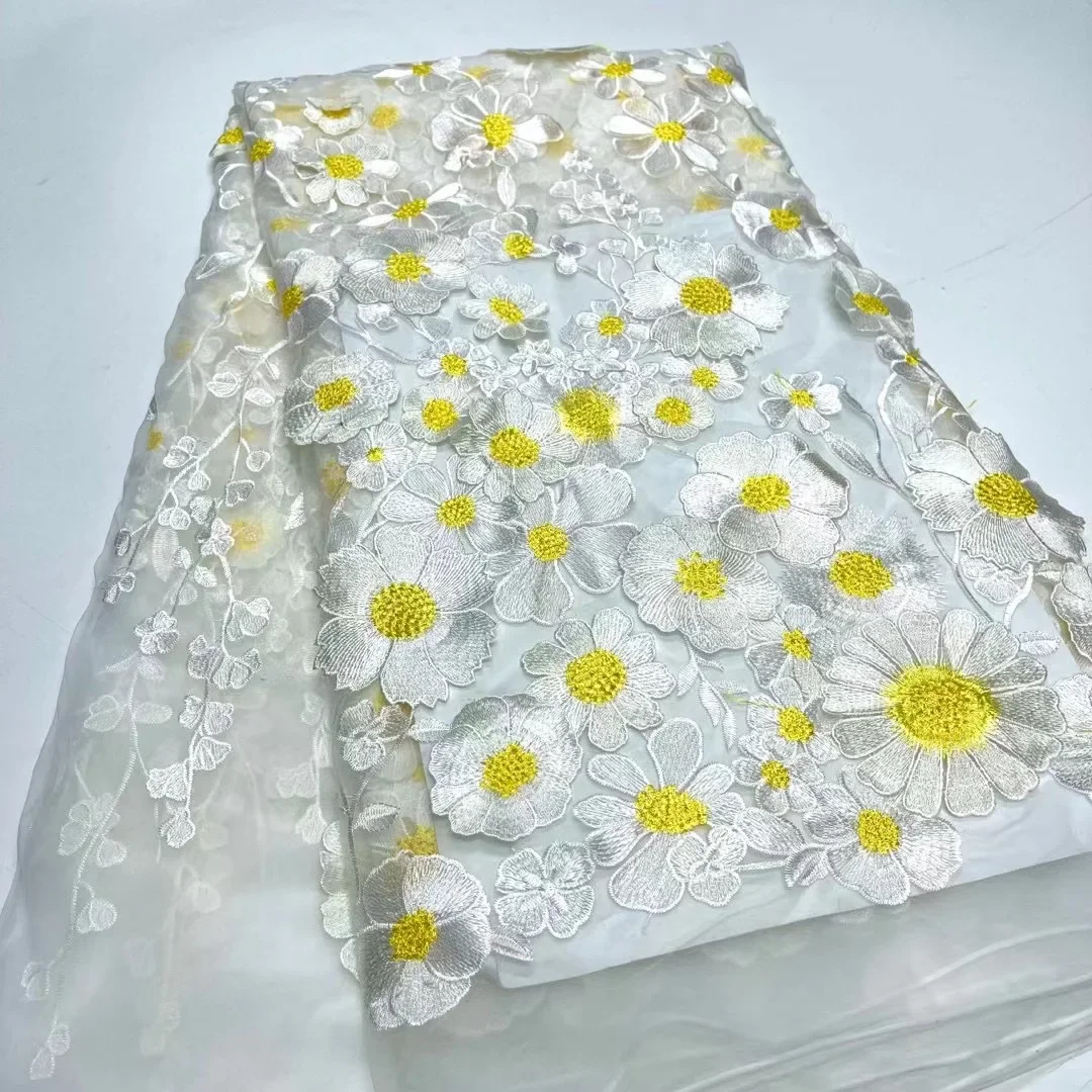 Luxe Afrikaanse 3d Bloem Kant Stof 2024 Hoge Kwaliteit Geborduurde Nigeriaanse Kant Stoffen 5 Yards Voor Vrouwen Feestjurk Mhy5435
