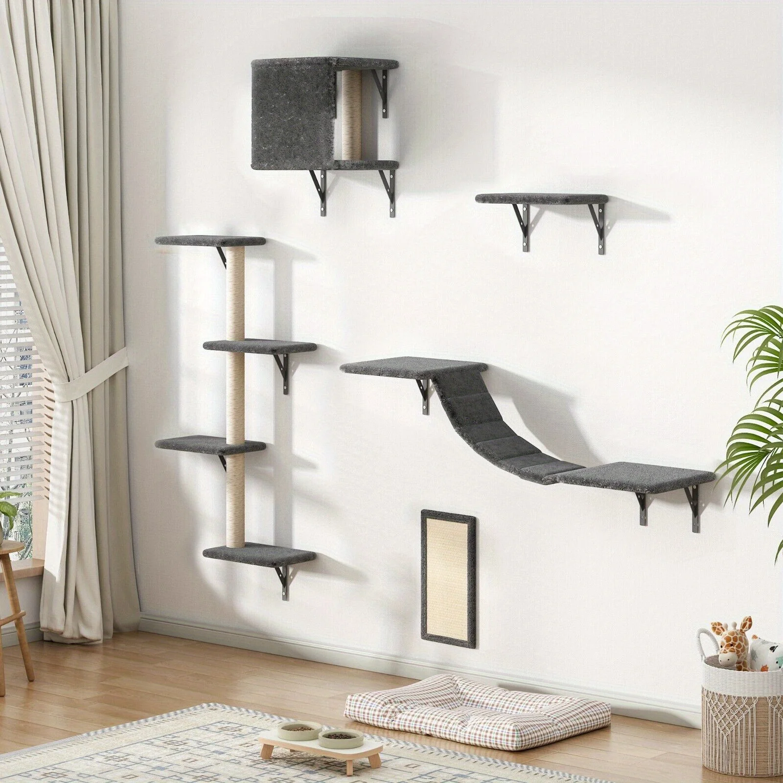 

Wall Mounted Cat Furniture Cat Wall Shelves Set of 5 with Cat Tree
