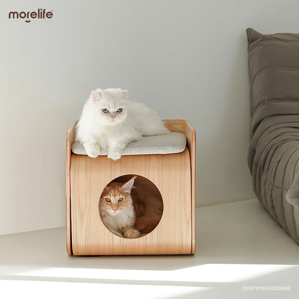 Wood Tree Hole Cat's Nest Tea Table Universal Iseasons Detachable Washable Shared Humans Pets Cat Dog Wooden Stool Pet Furniture