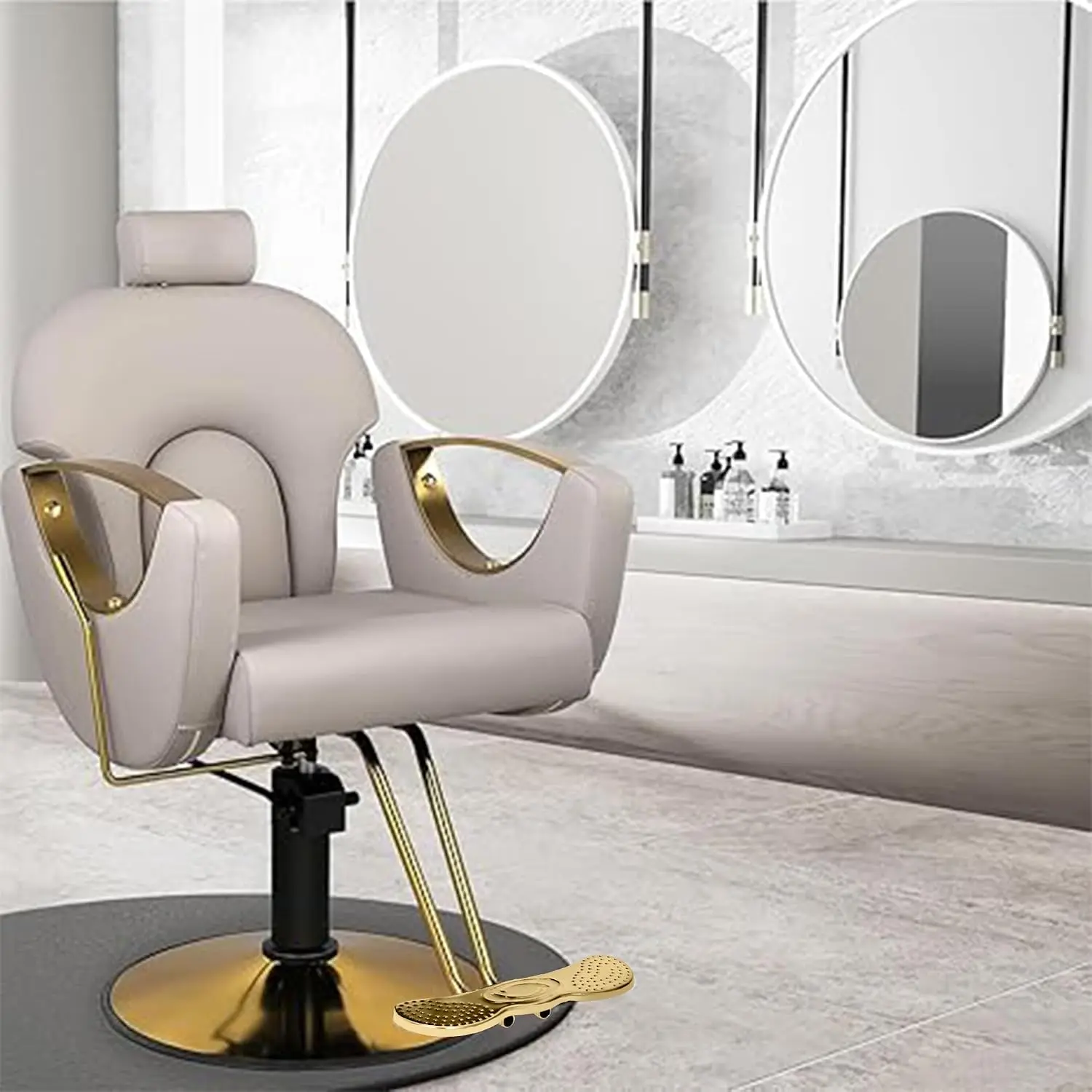 Grey Barber Chair for Stylist, Reclining Salon Armchair with Hydraulic Pump, 360°Rotation, Height Adjustable, Customized