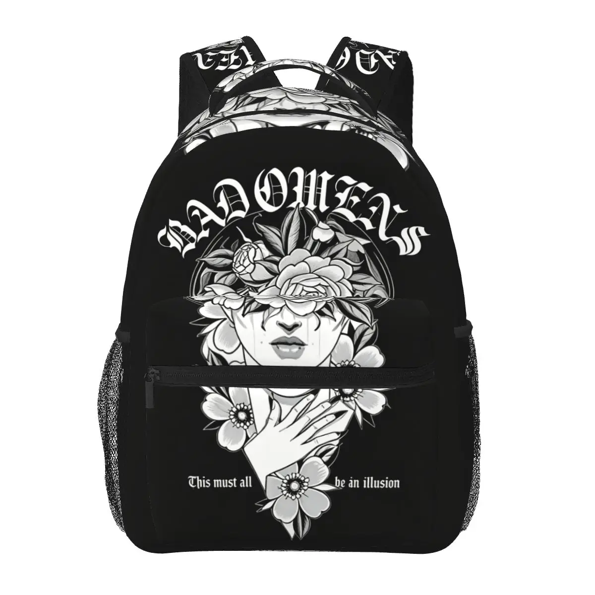 Washed Bad Omens Tour Merch Student Backpack School Bag Hiking Travel Daypack for Boys Girls Fashion Bookbag Shoulder Bags