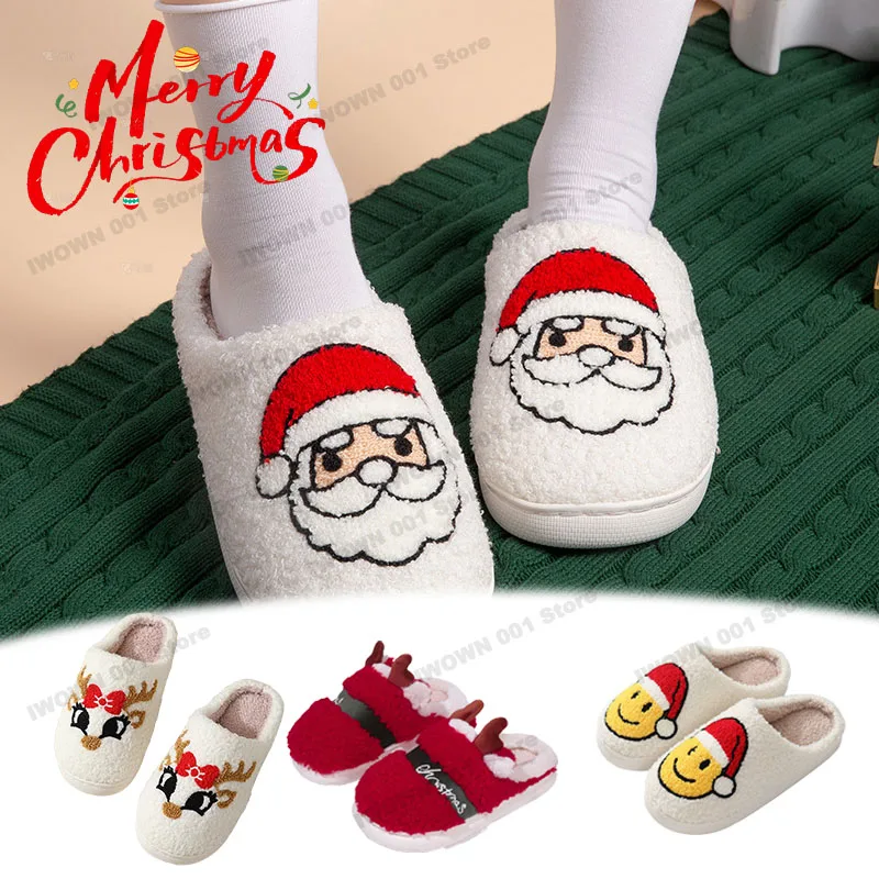 

Рождественские осенне-зимние хлопковые тапочки, женская домашняя мебель, плюшевая теплая обувь, парные тапочки с добавлением плюша