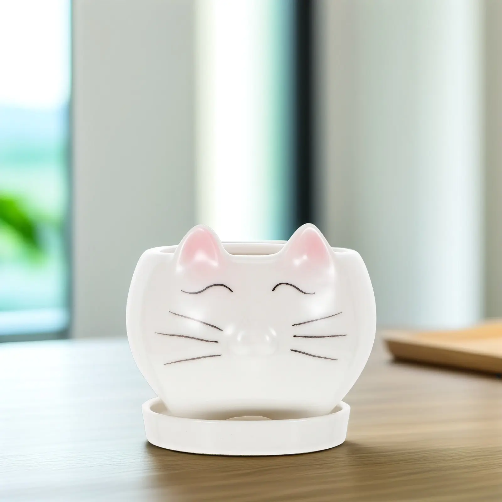 Handcrafted Ceramic Cat Flower Pot Mini Planter for Succulents Cacti Small Flowers Home Office Decor Window Sill Shelf Gift