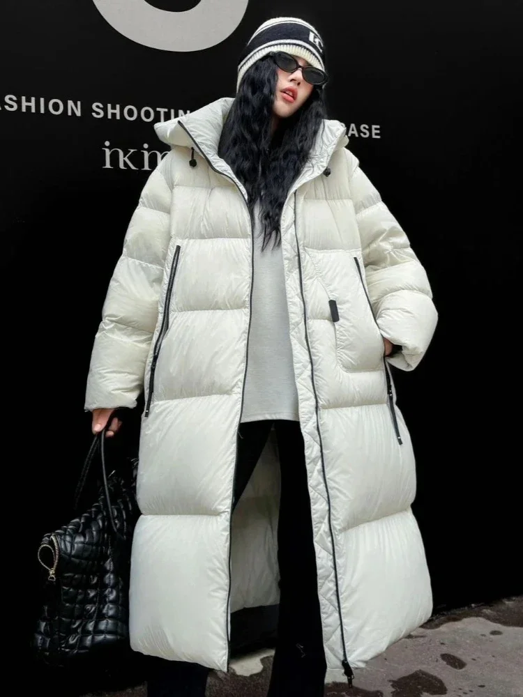 Femmes nouveau automne hiver épaissi chaud vers le bas vêtements dame longue à capuche moelleux doudoune mode décontracté vers le bas manteau femme 2025