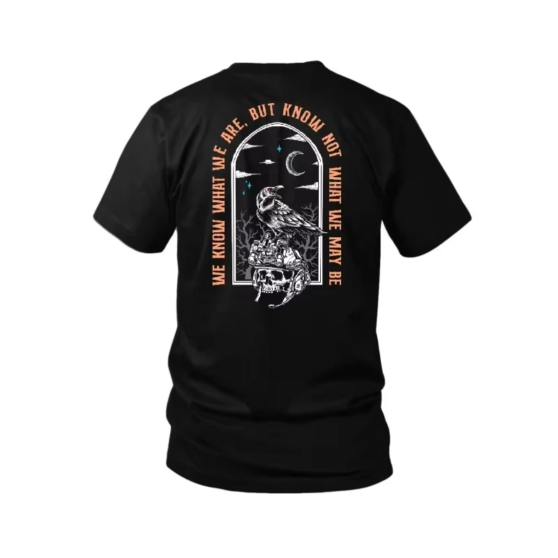 2026 New Tactical Oversized Unisex Streetwear T Shirt Crow Skull Moon Gothic Front Back Graphic Tee Short Sleeve Tops
