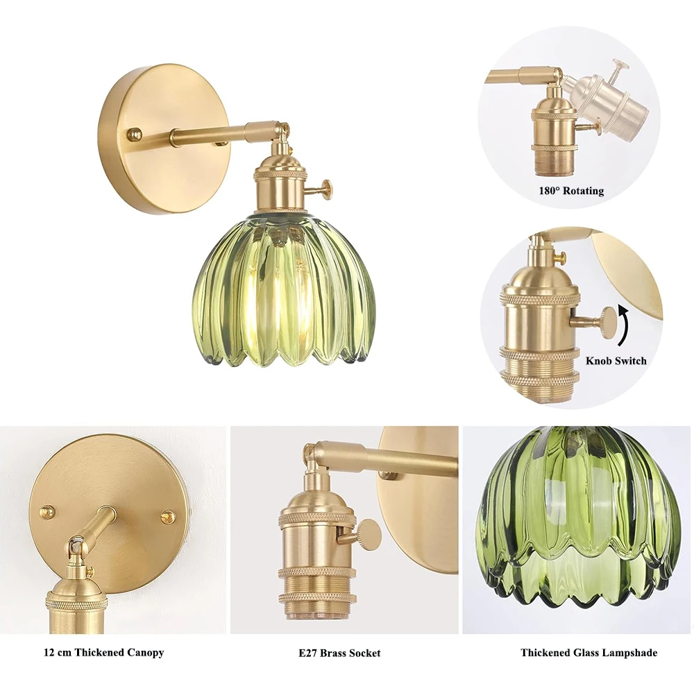 Japanese Retro Floral Glass Wall Lamp Modern Simple Bedside Lamp for Bedroom Study Led Mirror Light Nordic Wall Sconce