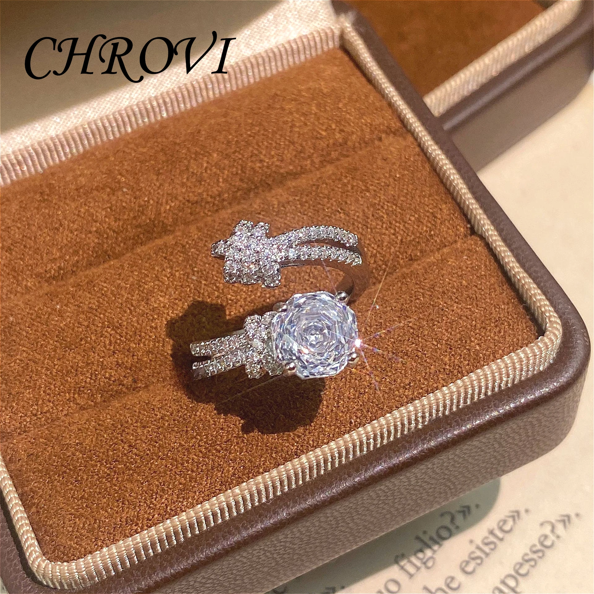 Women's Elegant 925 Sterling Silver Octagonal Rose Ring with Diamond