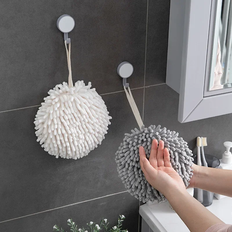 1/2Pcs Chenille Hand Towels Kitchen Bathroom Hand Towel Ball with Hanging Loops Quick Dry Soft Absorbent Microfiber Towels