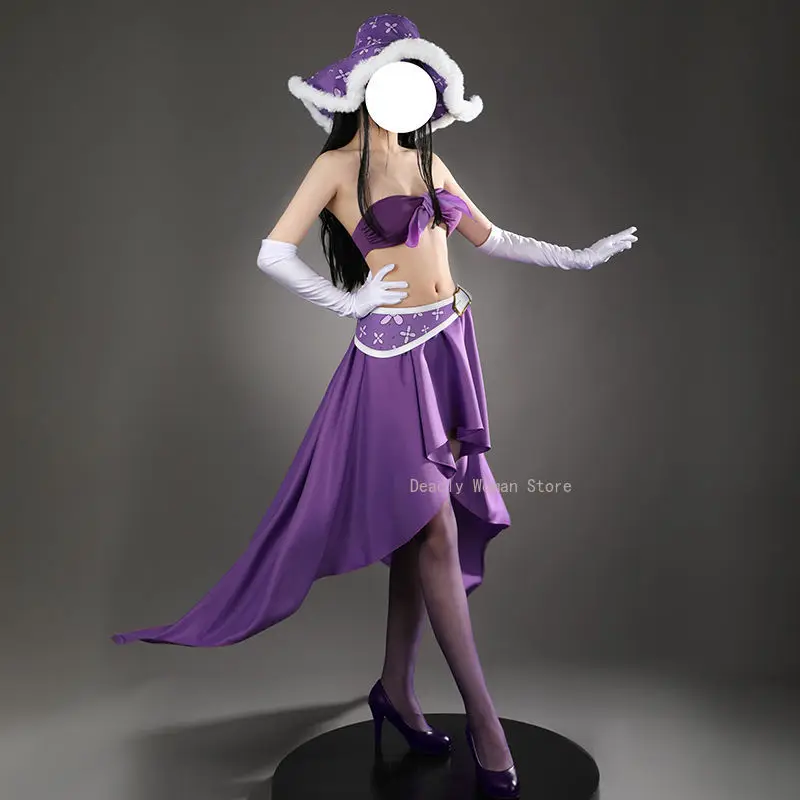 

In Stock Nico Robin Cosplay 15 Anniversary Purple Dress Cosplay Costume Halloween Christmas Fancy Dress 8PCS with A Hat Earring
